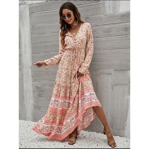 Floral lace up maxi dress